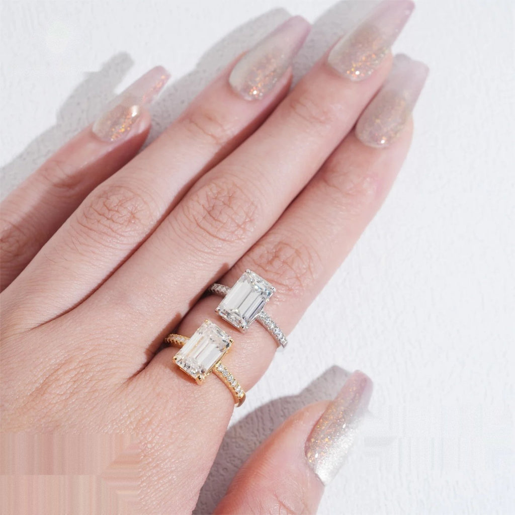 Emerald Cut Custom Engagement Ring — Moissanite, 925 Silver