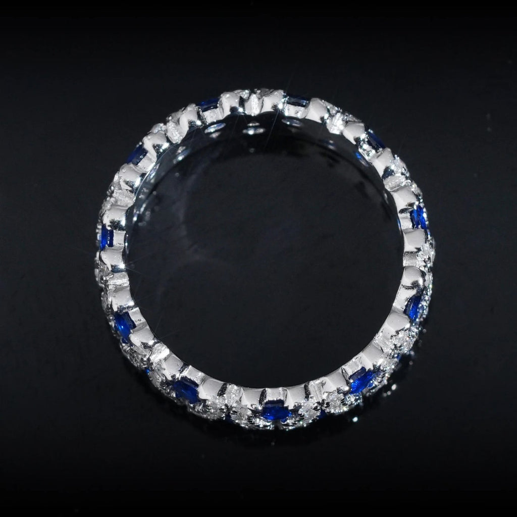 Vivid Blue Eternity Band — Moissanite, 925 Silver