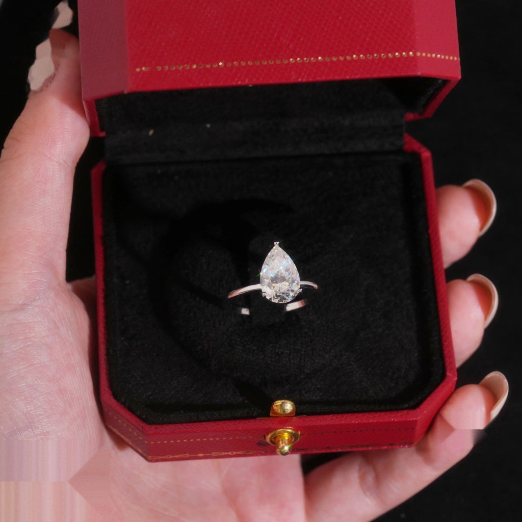 Pear Cut 8×12mm Engagement Ring — Moissanite, 925 Silver