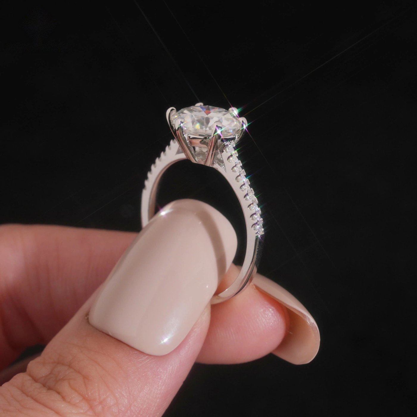 Round Brilliant 9mm Engagement Ring — Moissanite, 925 Silver
