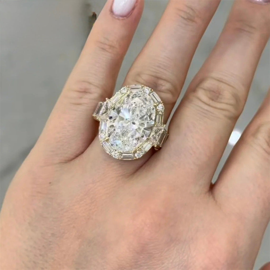 Oval Halo Statement Ring — Moissanite, 925 Silver