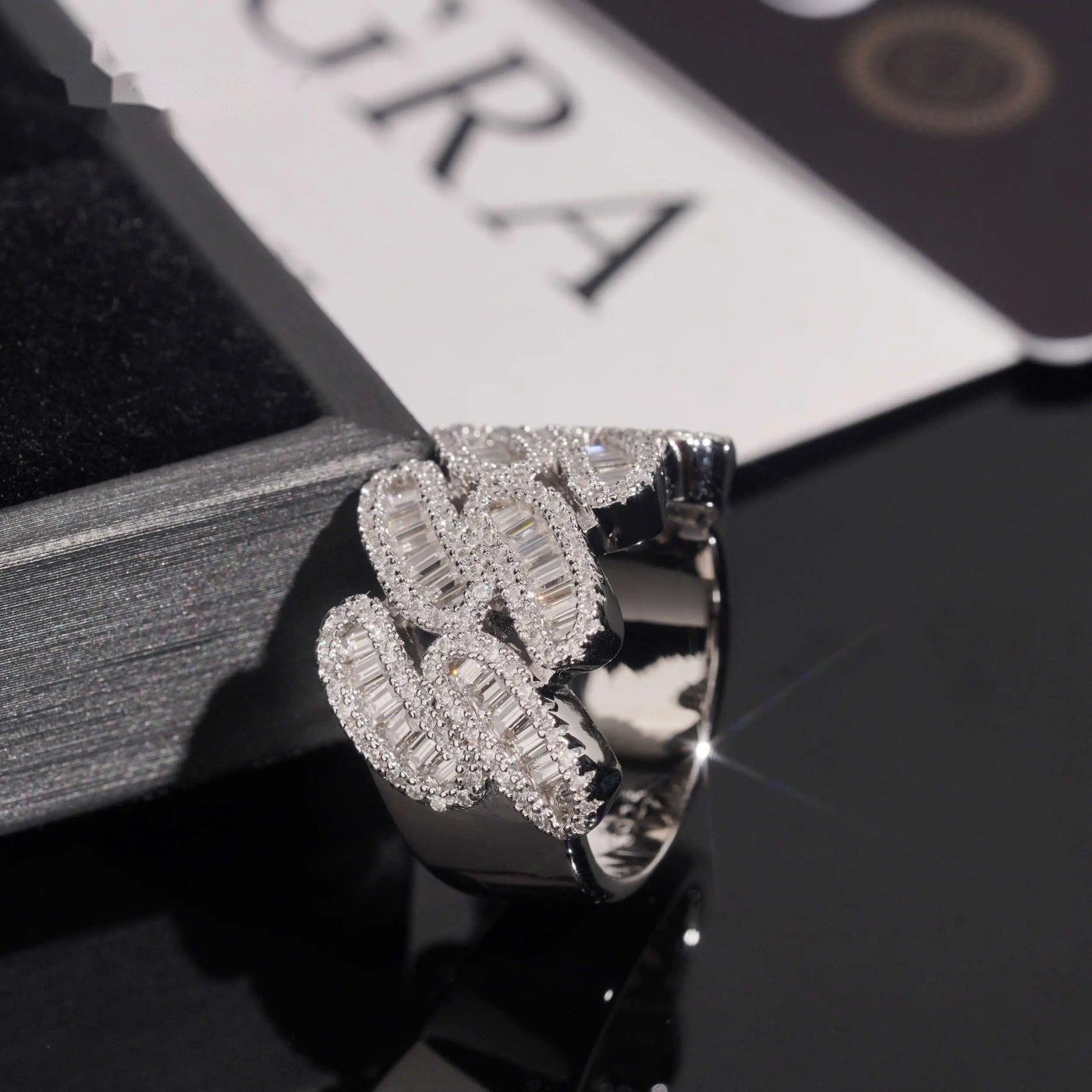 Baguette Cuban Wrap Ring — Moissanite, 925 Silver
