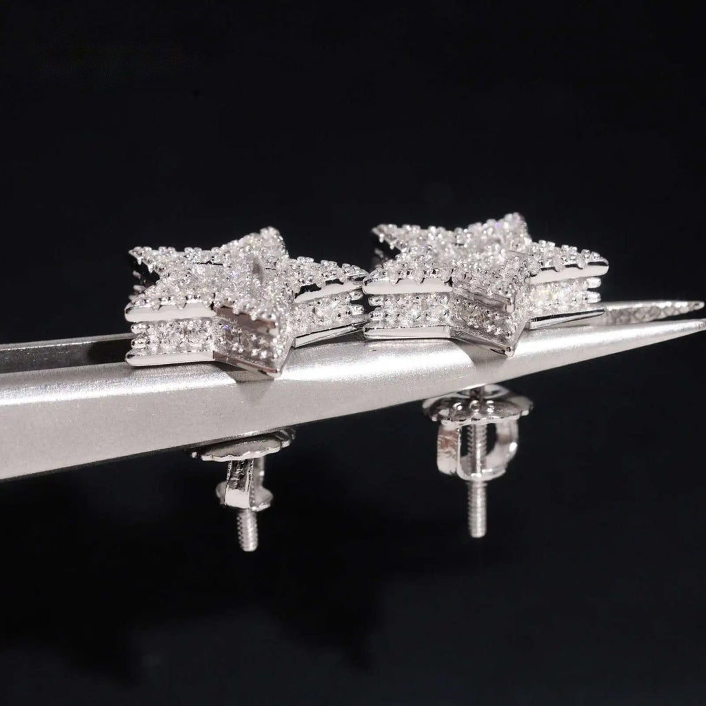 Pavé Star Stud Earrings — Moissanite, 925 Silver