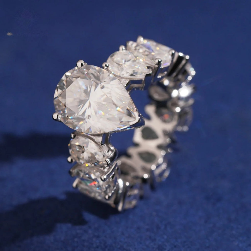 Pear Cut Halo Engagement Ring — Moissanite, 925 Silver