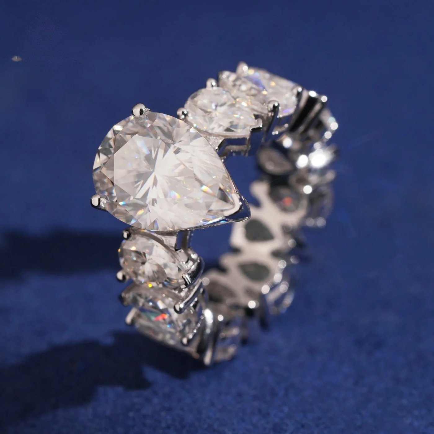 Pear Cut Halo Engagement Ring — Moissanite, 925 Silver