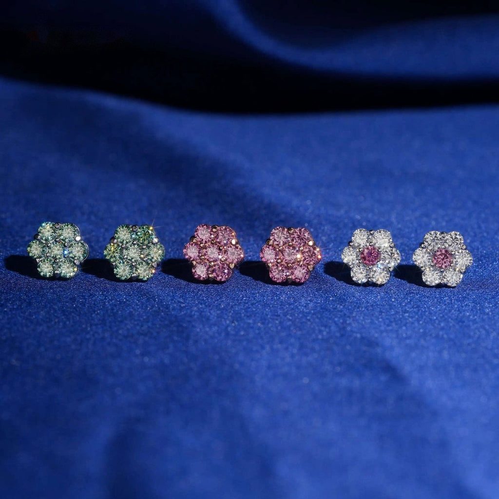 Colored Flower Cluster Studs — Moissanite, 925 Silver