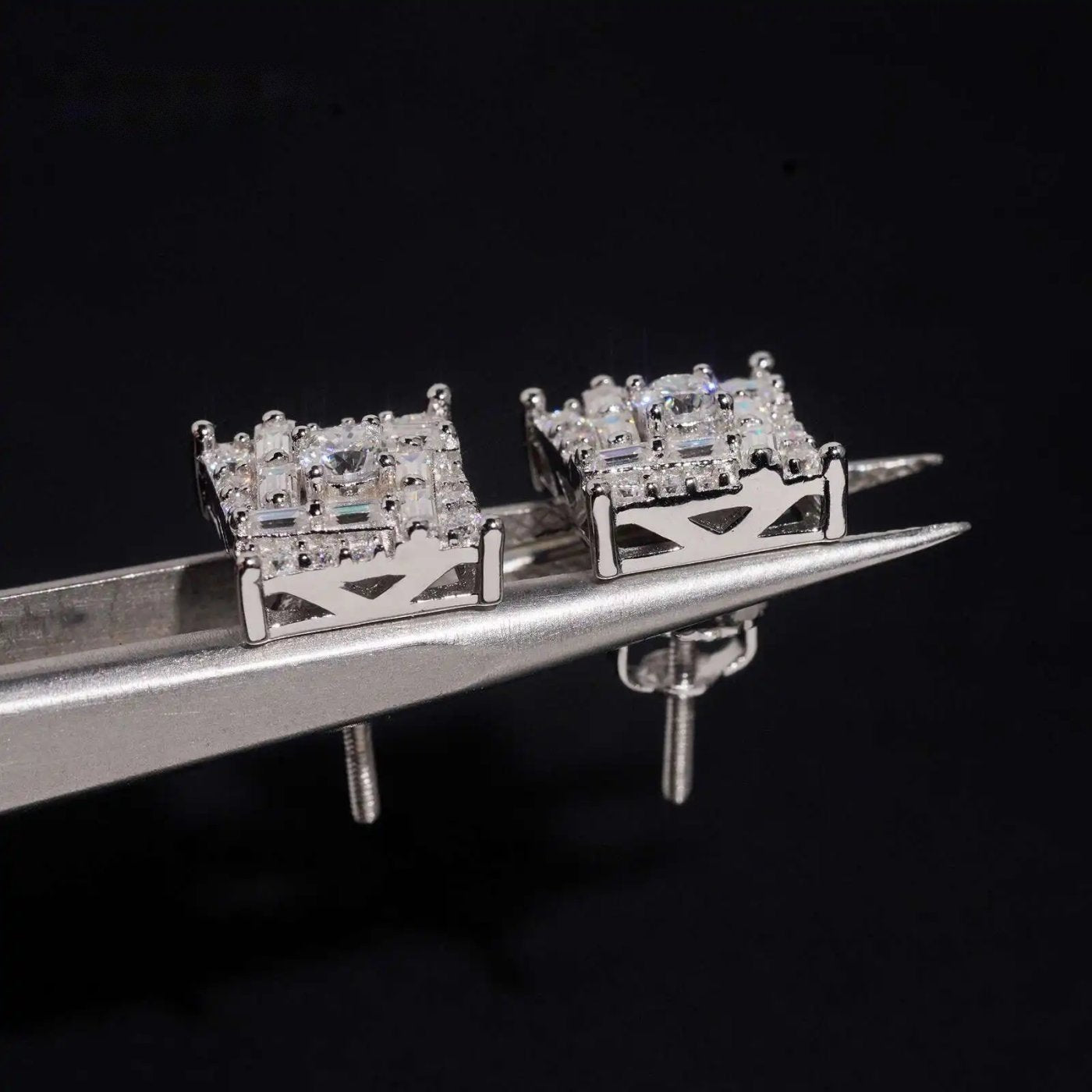 Baguette Stud Earrings — Moissanite, 925 Silver
