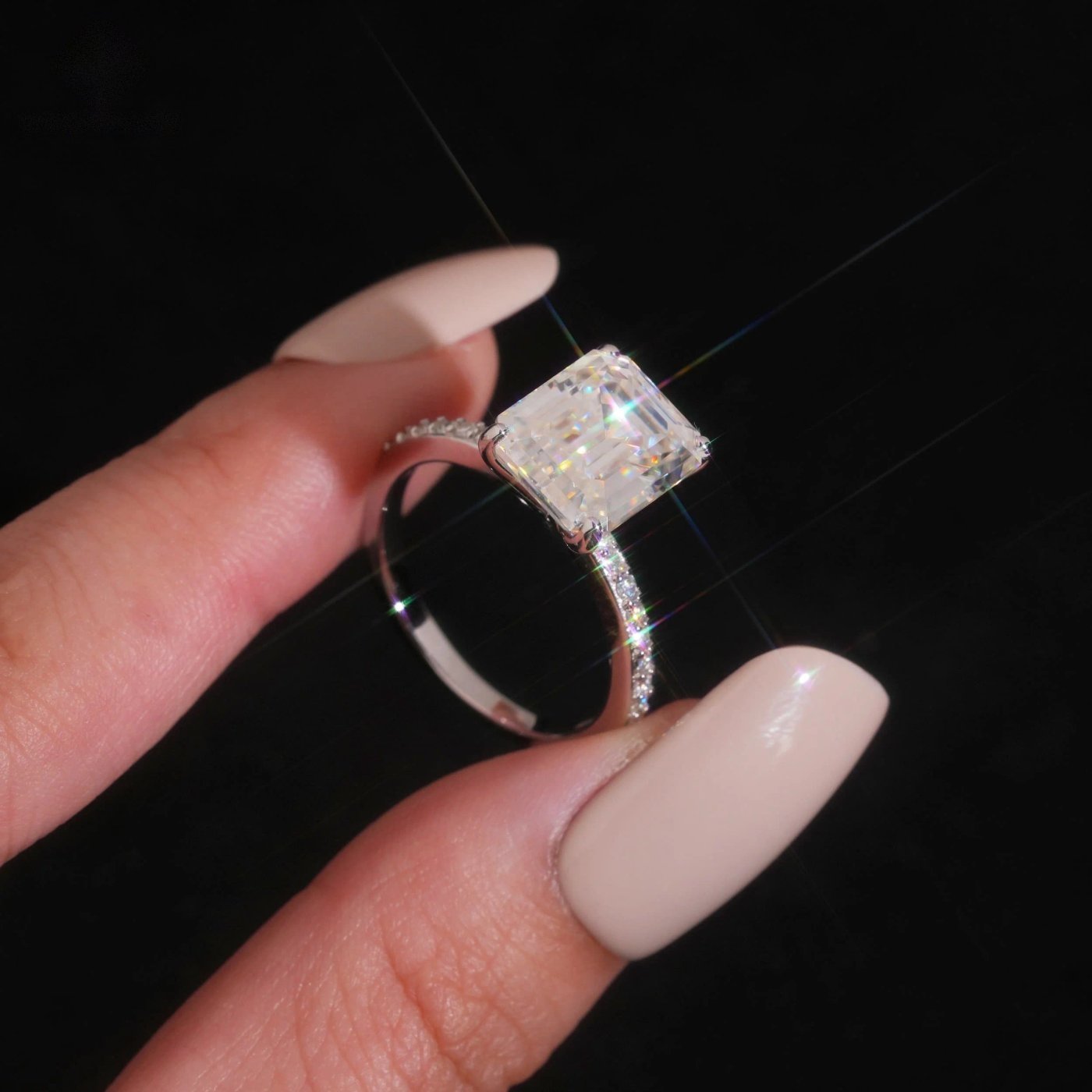 Emerald Cut 9×11mm Engagement Ring — Moissanite, 925 Silver