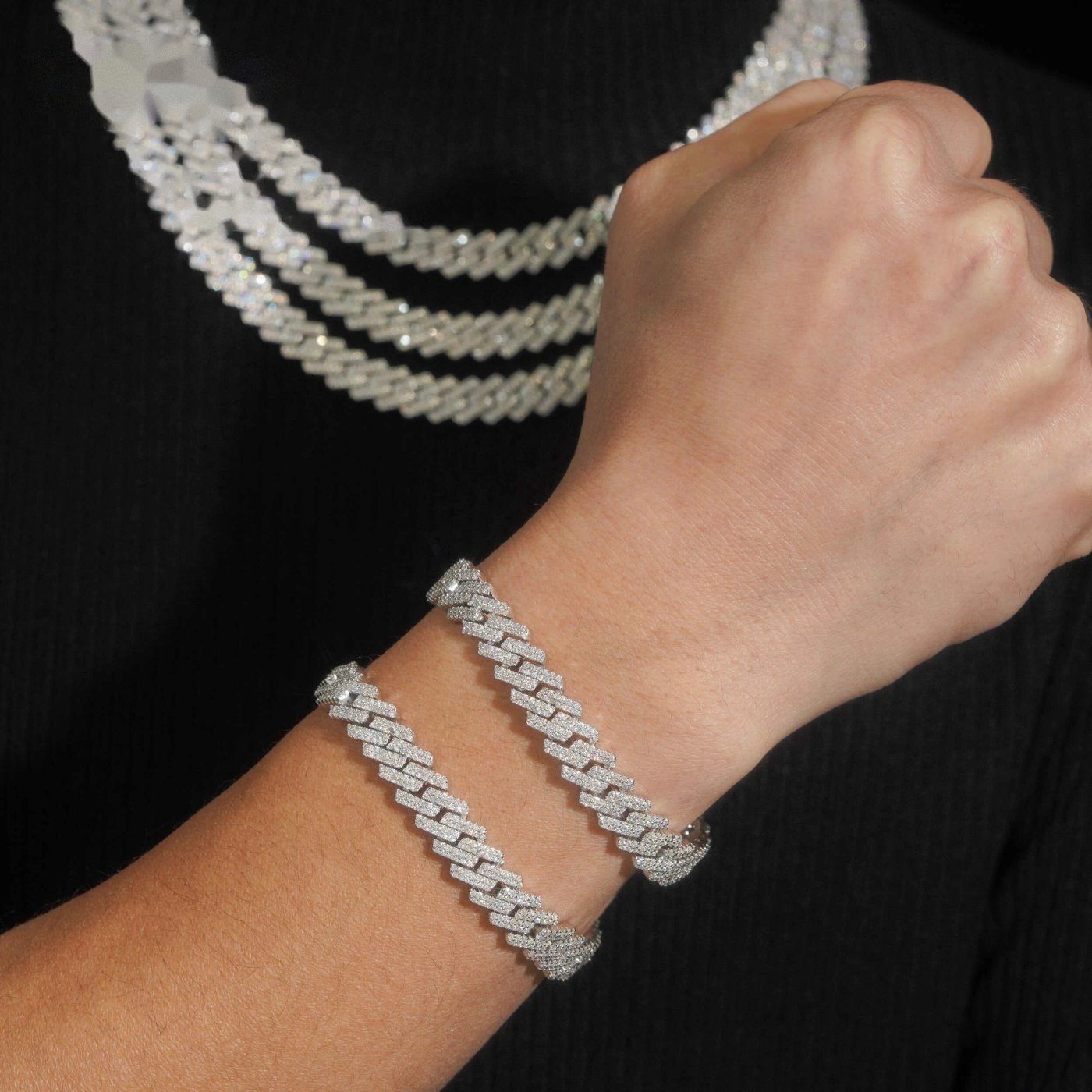 10mm Iced Prong Cuban Chain — Moissanite, 925 Silver
