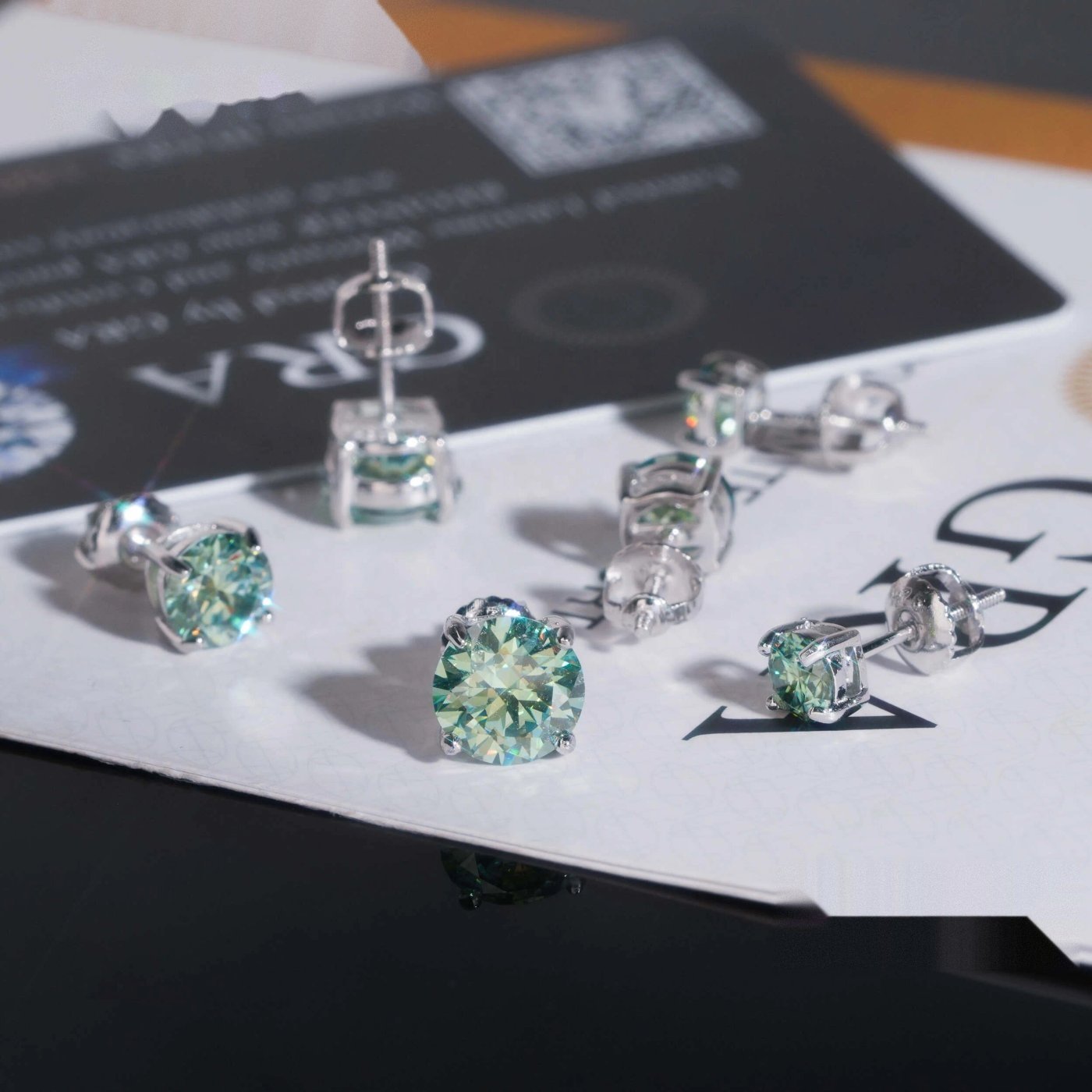 Blue-Green Round Solitaire Studs — Moissanite, 925 Silver