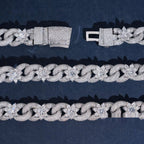 18mm Bling Flower Cuban Chain — Moissanite, 925 Silver