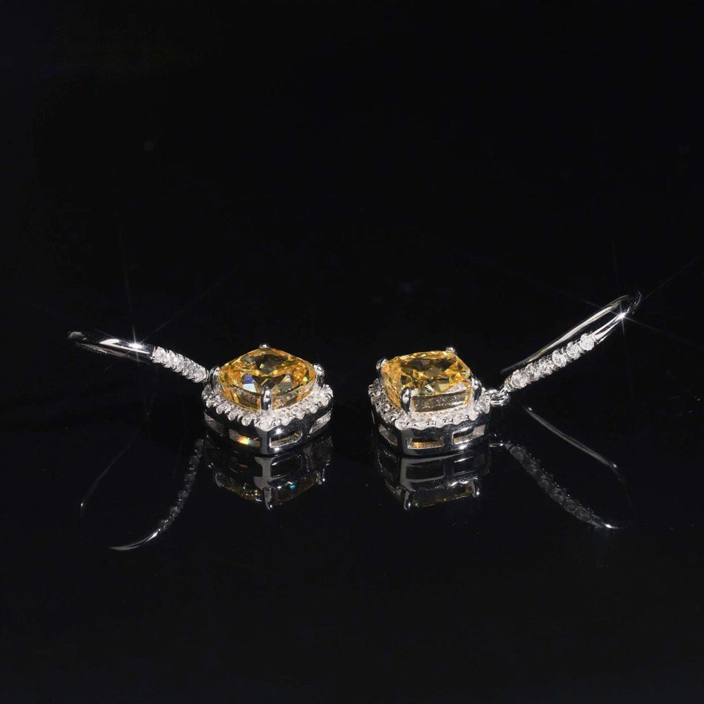 Cushion Halo Drop Earrings — Moissanite, 925 Silver