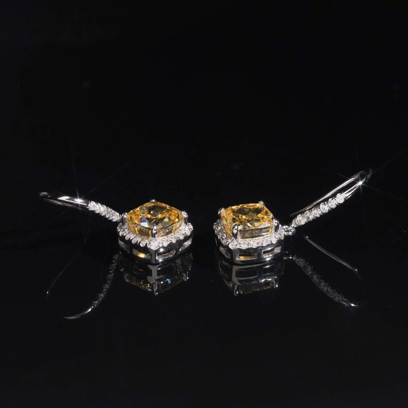 Cushion Halo Drop Earrings — Moissanite, 925 Silver