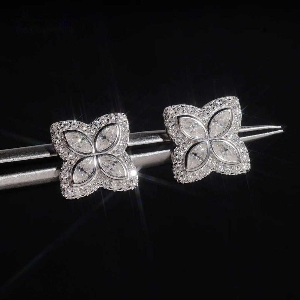 Clover Marquise Stud Earrings — Moissanite, 925 Silver
