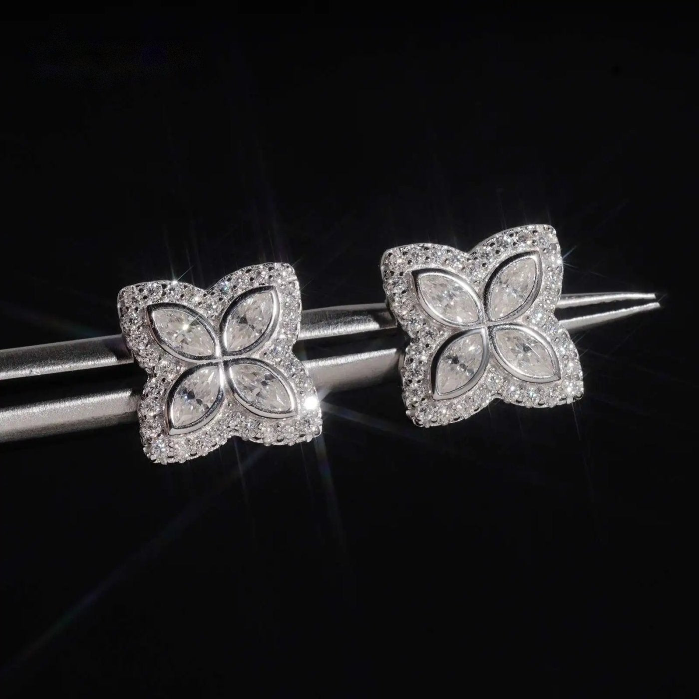 Clover Marquise Stud Earrings — Moissanite, 925 Silver