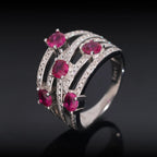 Vivid Pink Wave Ring — Moissanite, 925 Silver