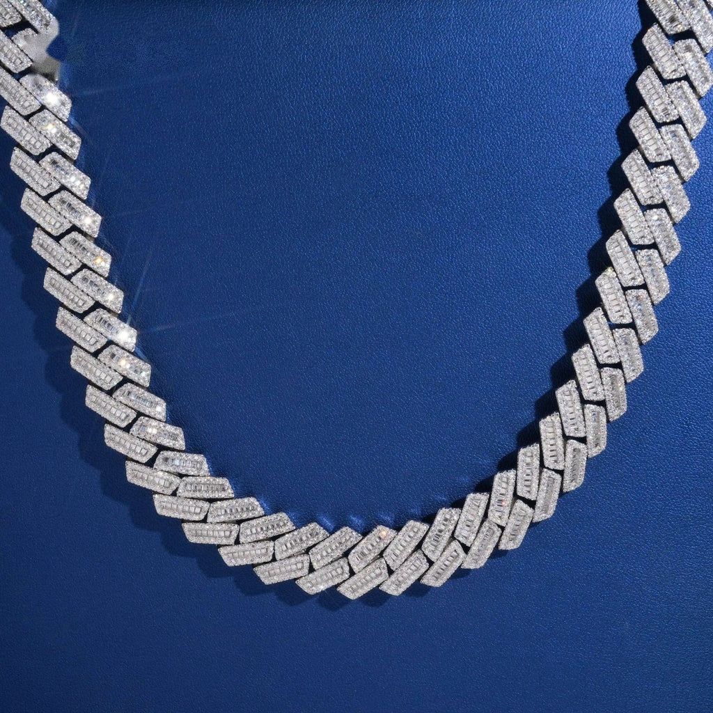 15mm Baguette Cuban Chain — Moissanite, 925 Silver