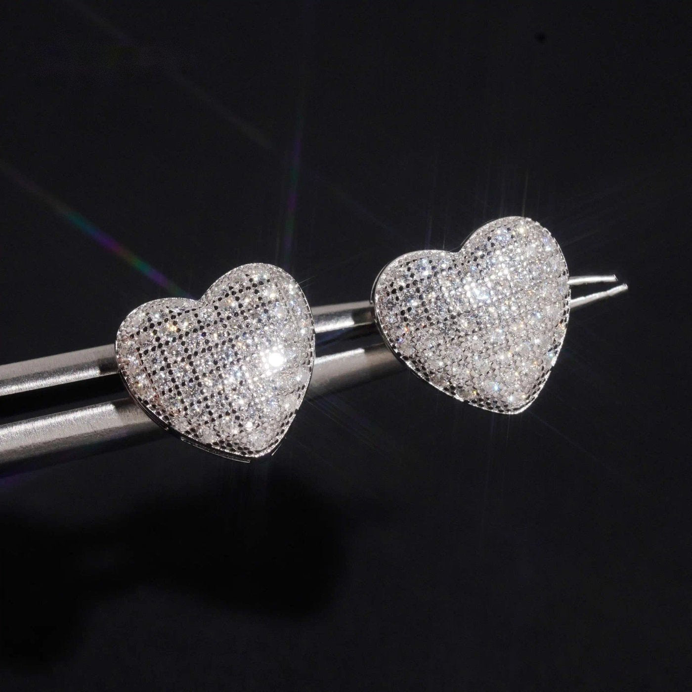 Pavé Heart Stud Earrings — Moissanite, 925 Silver