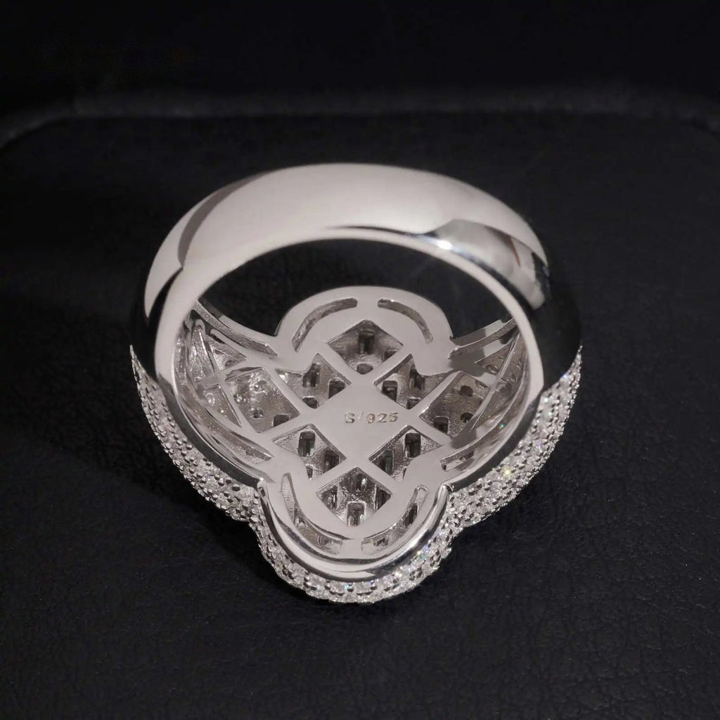 Men's Clover Half-Pavé Band Ring — Moissanite, 925 Silver