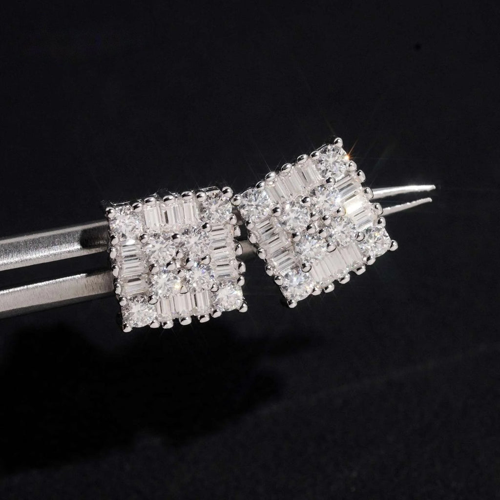 Men's Iced Cluster Stud Earrings — Moissanite, 925 Silver