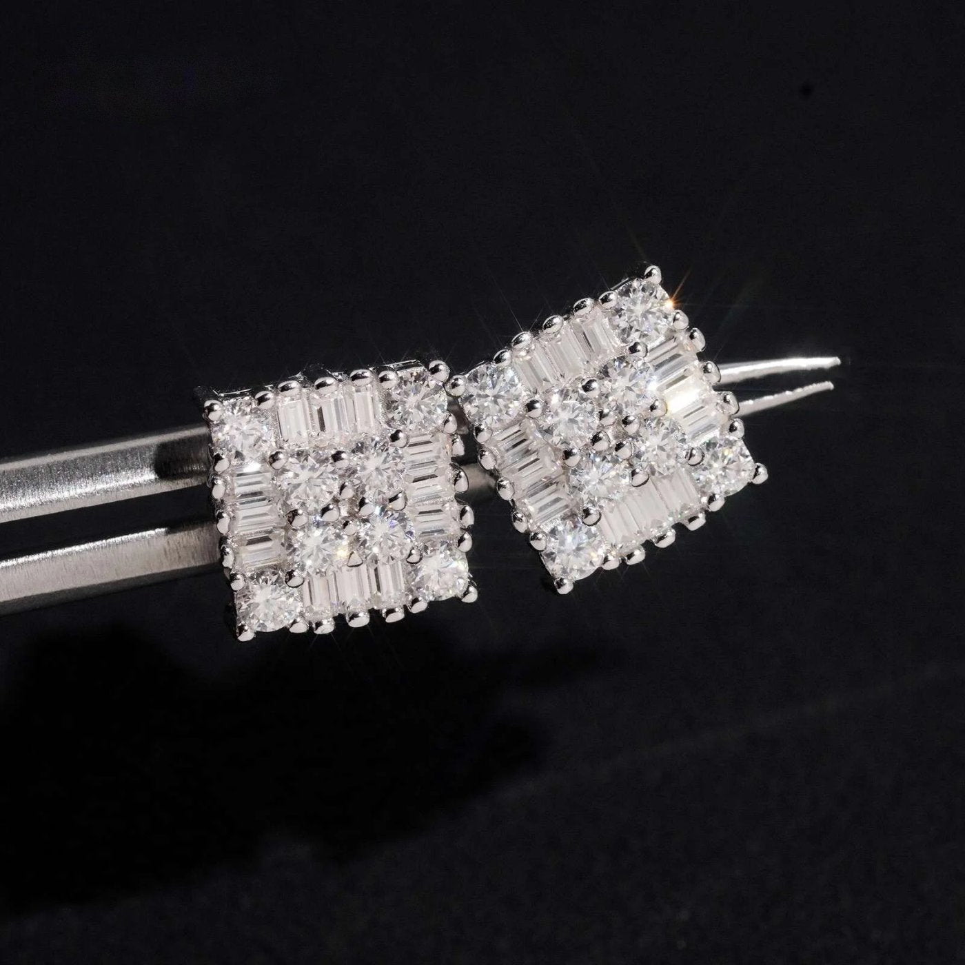 Men's Iced Cluster Stud Earrings — Moissanite, 925 Silver