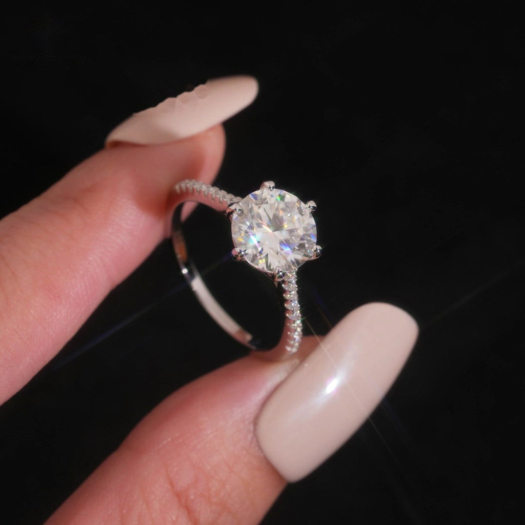 Round Brilliant 9mm Engagement Ring — Moissanite, 925 Silver