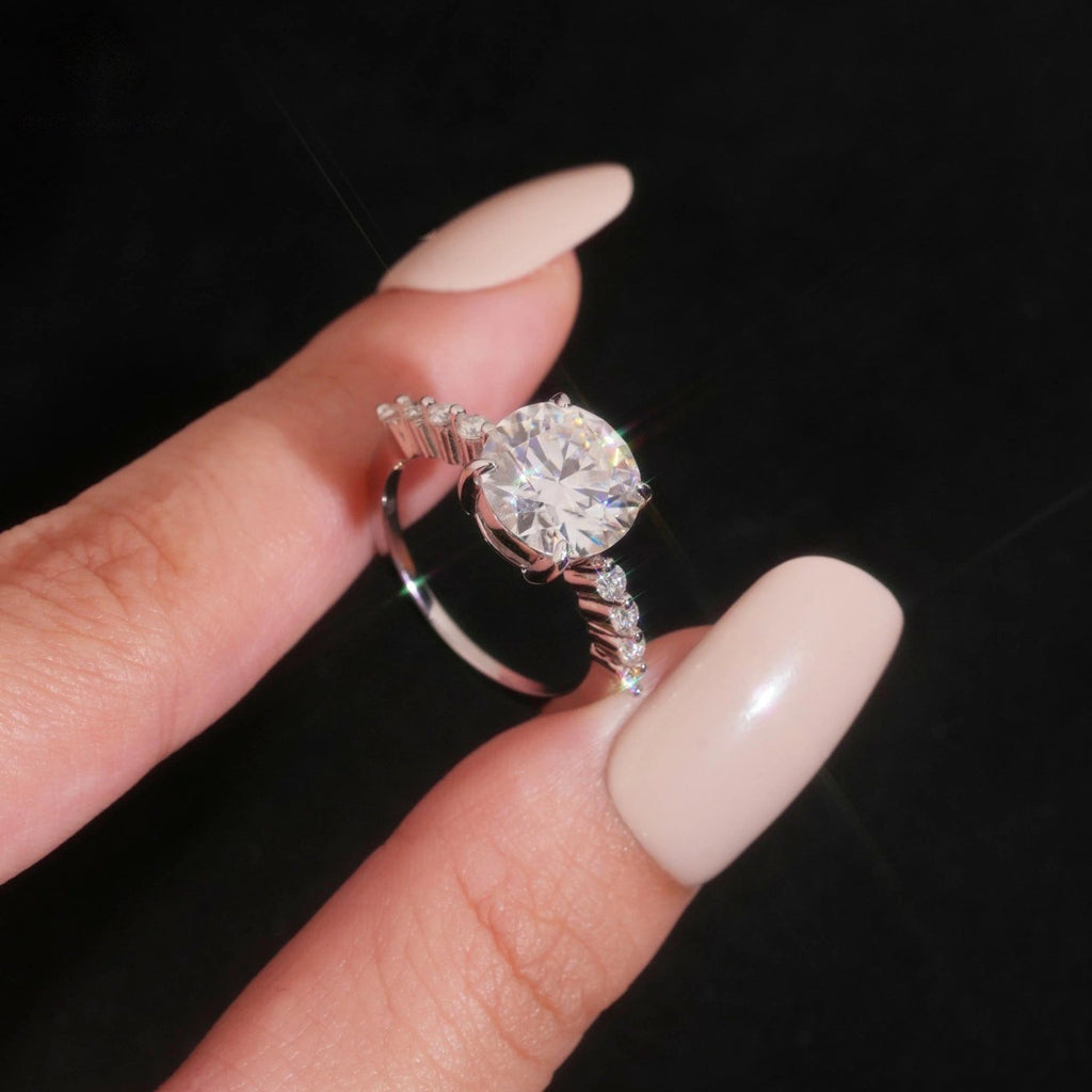Round Cut Marquise Band Ring — Moissanite, 925 Silver