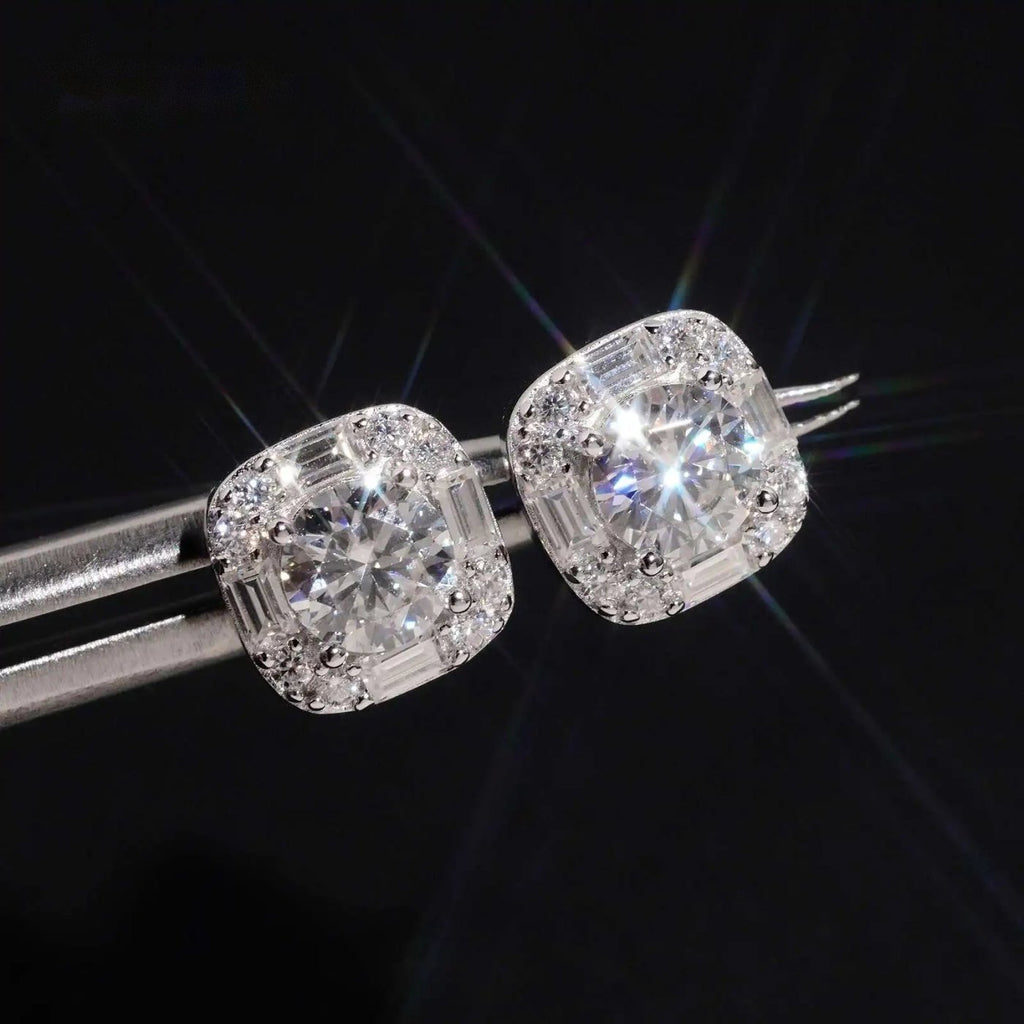 Cluster Baguette Stud Earrings — Moissanite, 925 Silver