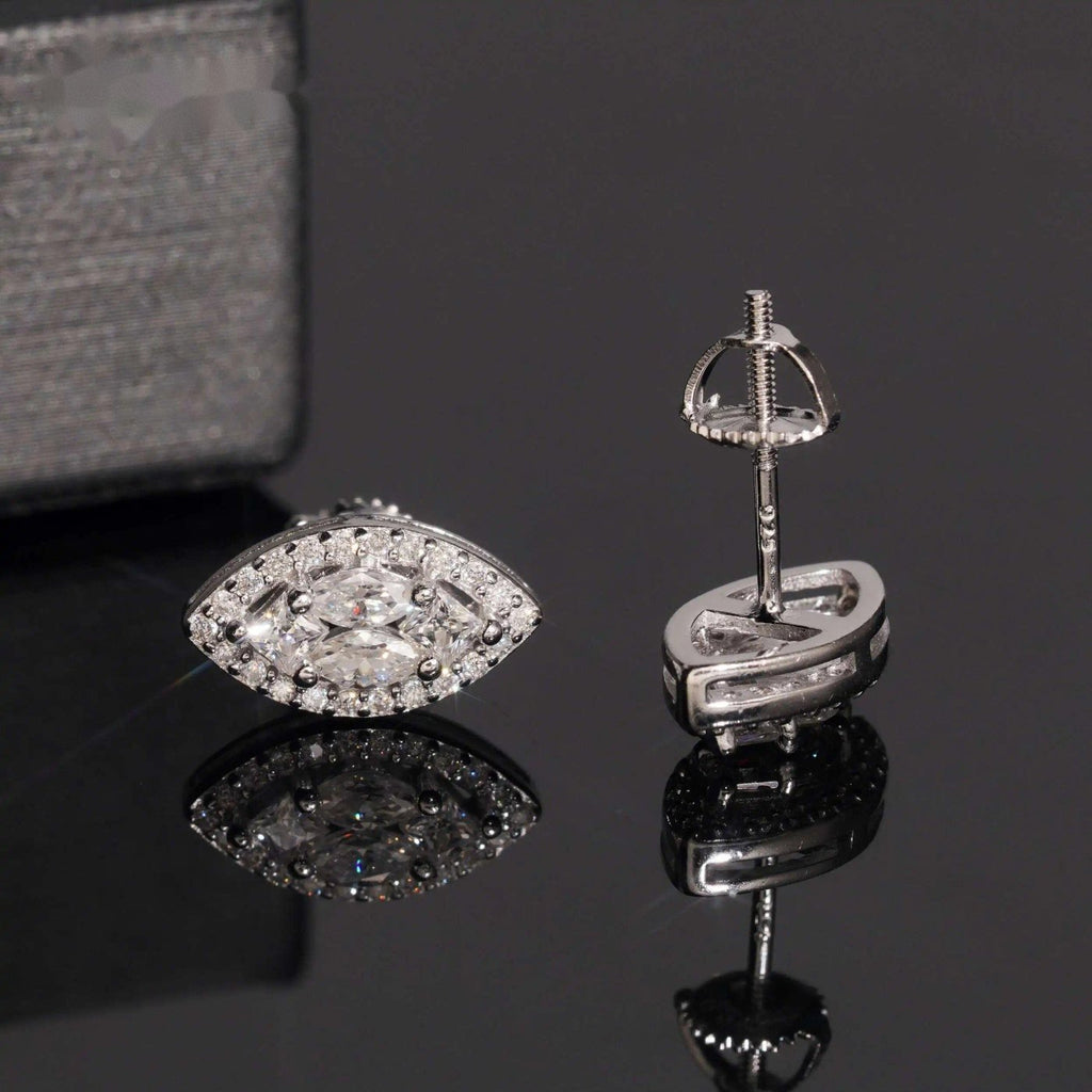 Marquise Stud Earrings — Moissanite, 925 Silver