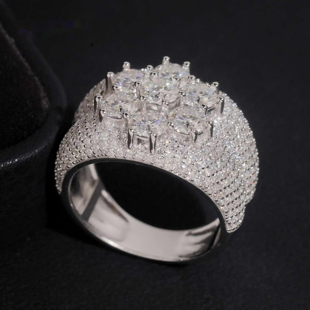 Flower Cluster Men's Band Ring — Moissanite, 925 Silver