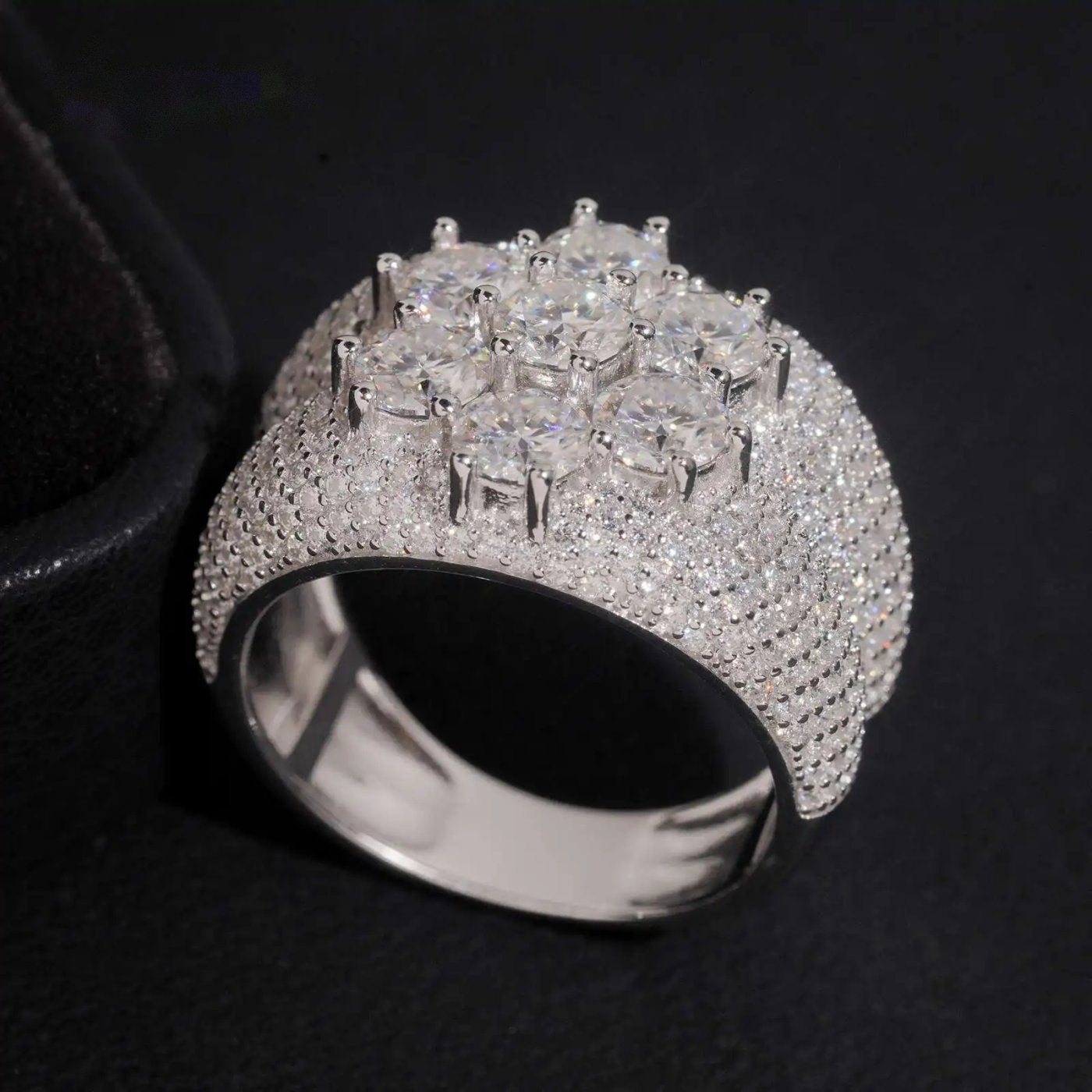 Flower Cluster Men's Band Ring — Moissanite, 925 Silver