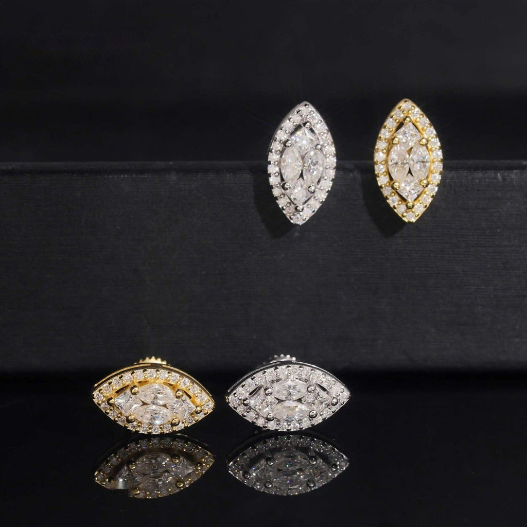 Marquise Stud Earrings — Moissanite, 925 Silver