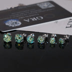 Blue-Green Round Solitaire Studs — Moissanite, 925 Silver