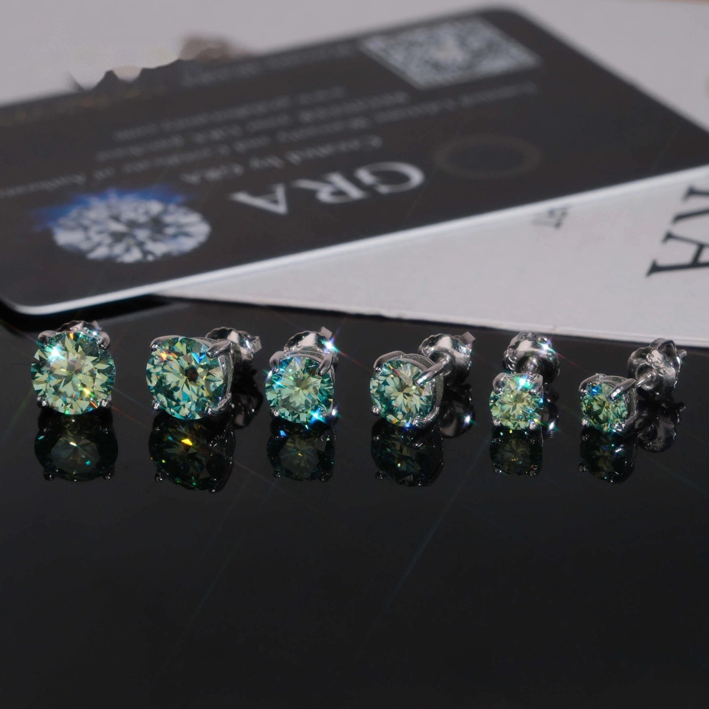 Blue-Green Round Solitaire Studs — Moissanite, 925 Silver