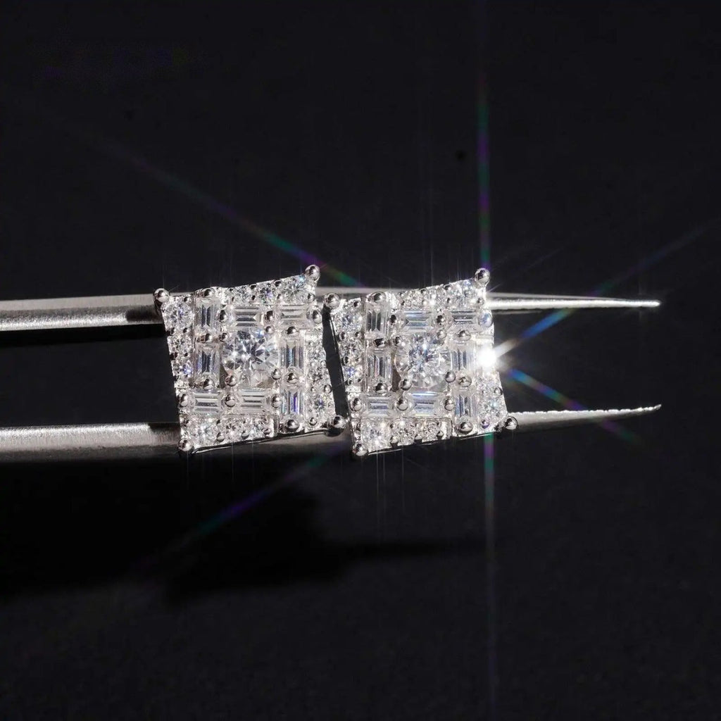 Baguette Stud Earrings — Moissanite, 925 Silver