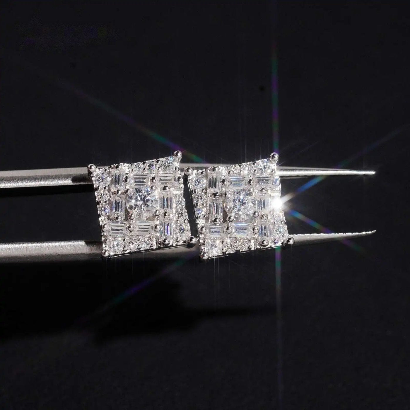 Baguette Stud Earrings — Moissanite, 925 Silver