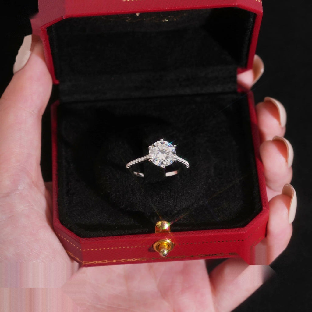 Round Brilliant 9mm Engagement Ring — Moissanite, 925 Silver