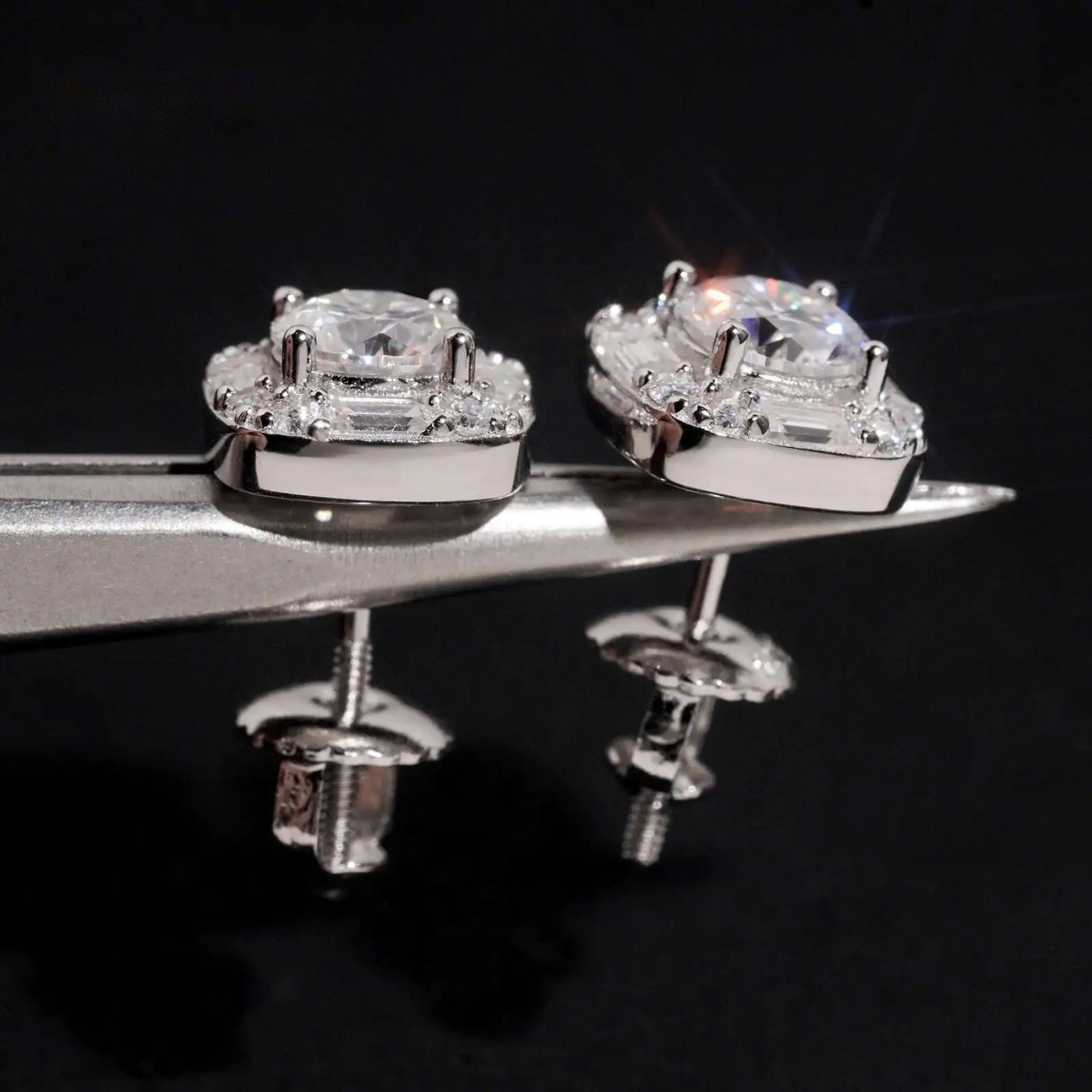 Cluster Baguette Stud Earrings — Moissanite, 925 Silver
