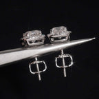 Iced Cushion Halo Stud Earrings — Moissanite, 925 Silver