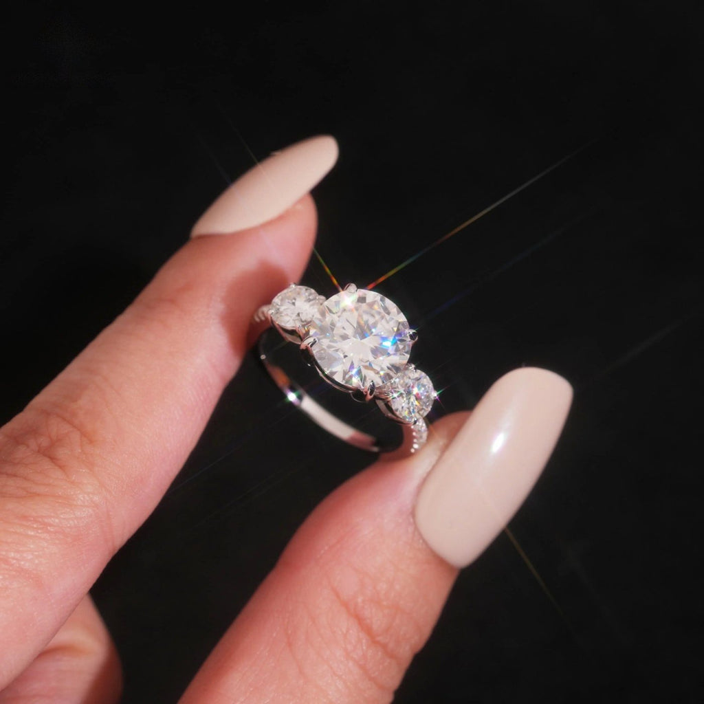 Oval Three-Stone Wedding Ring — Moissanite, 925 Silver