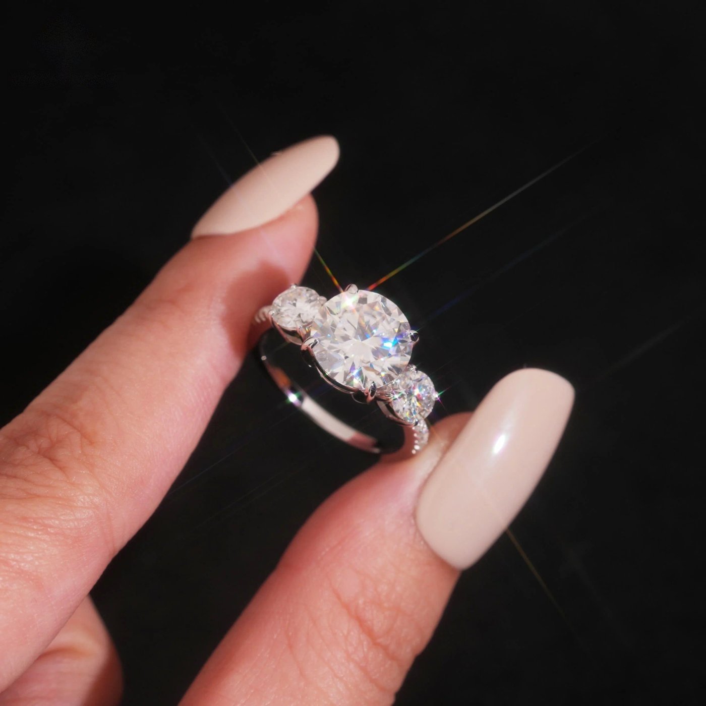 Oval Three-Stone Wedding Ring — Moissanite, 925 Silver