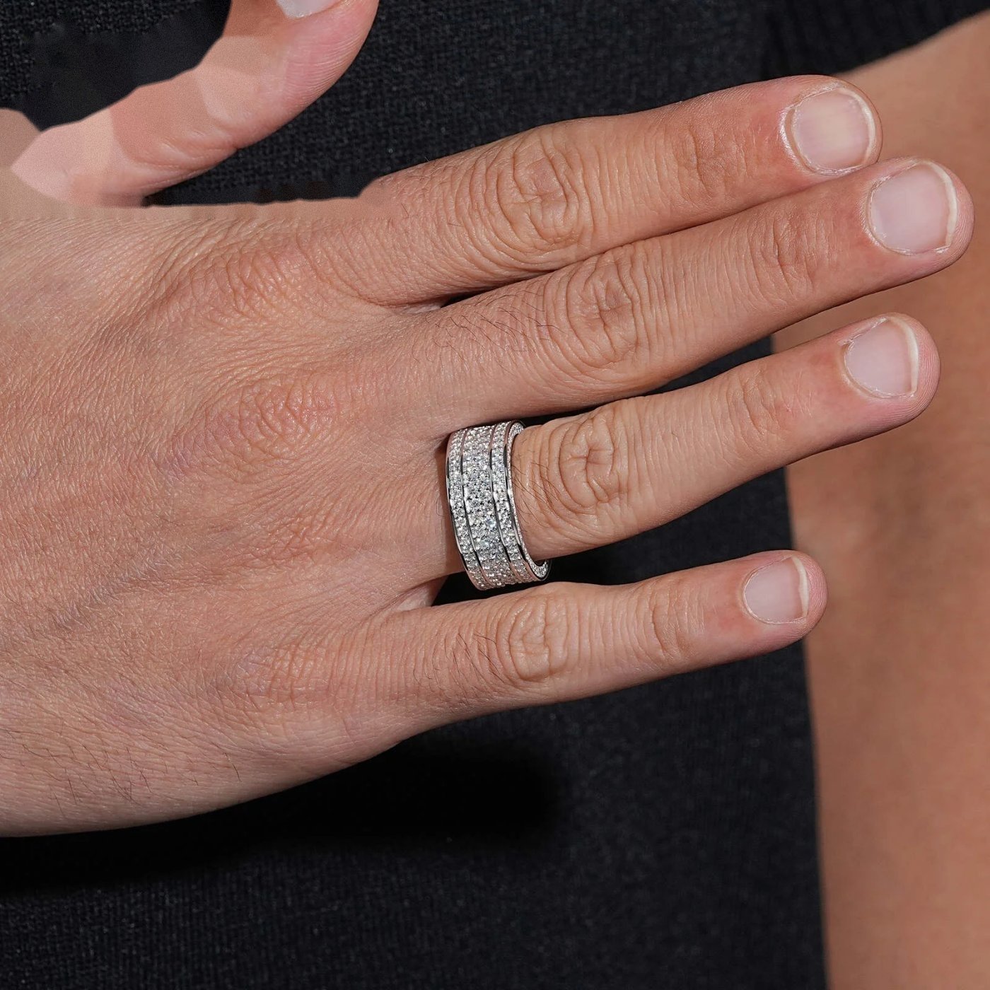 3-Row Pavé Men's Band Ring — Moissanite, 925 Silver