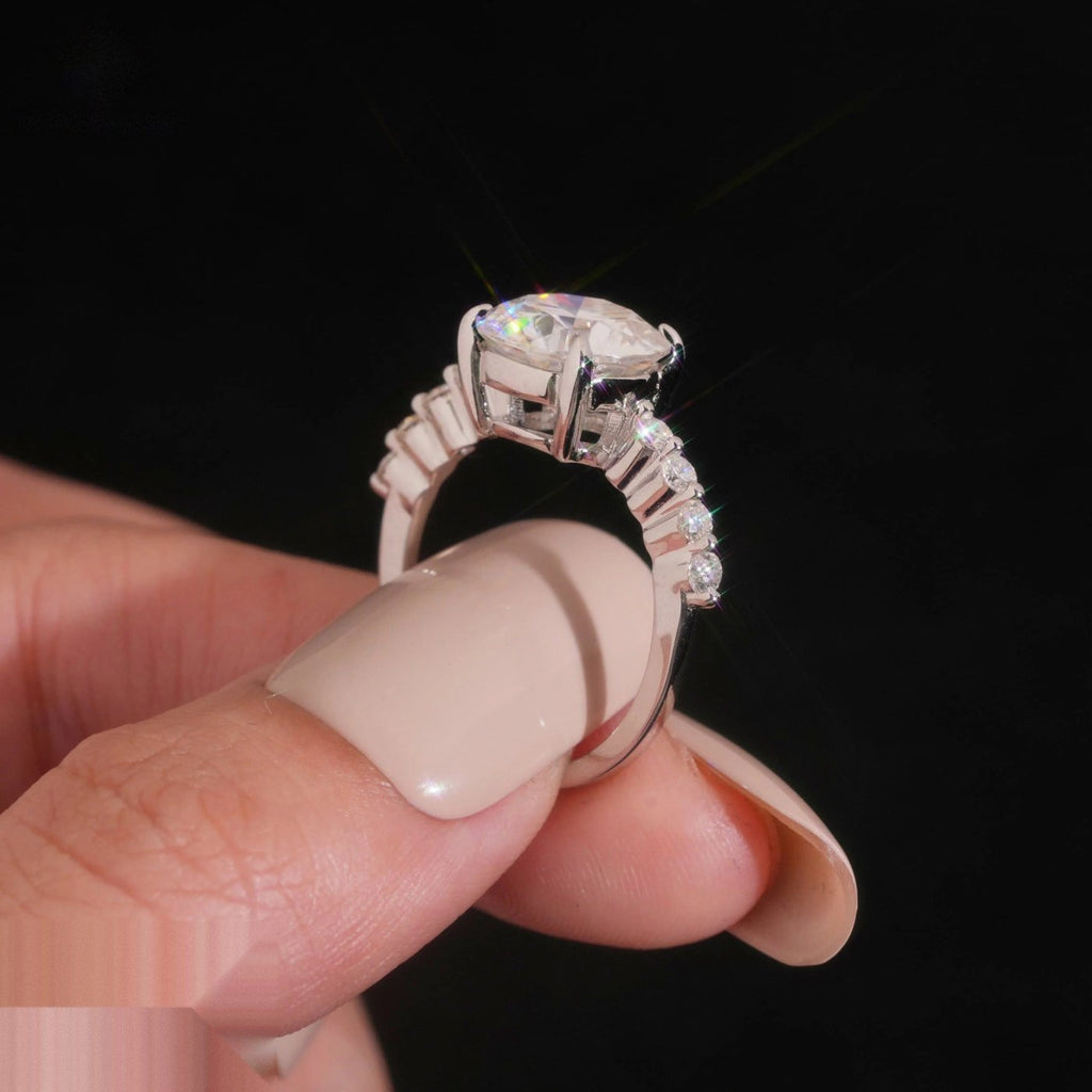 Round Cut Marquise Band Ring — Moissanite, 925 Silver