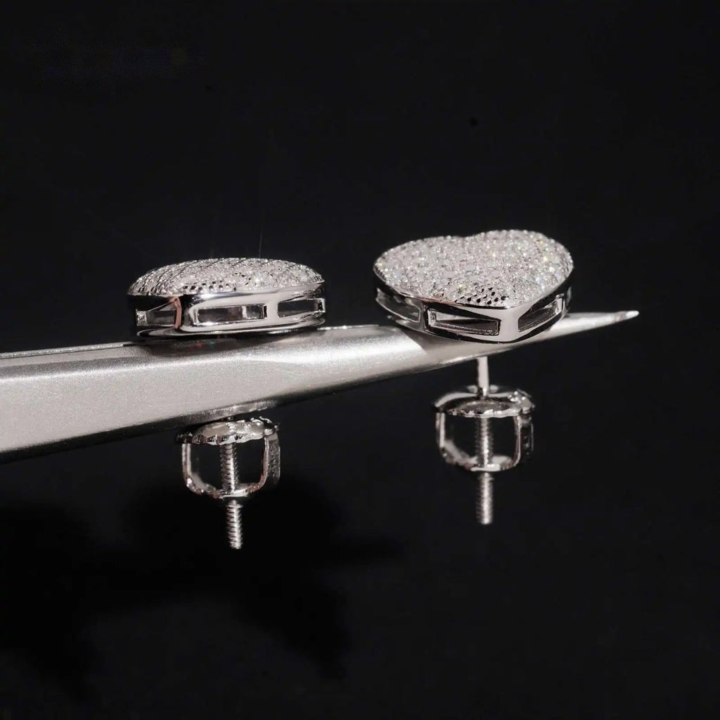 Pavé Heart Stud Earrings — Moissanite, 925 Silver