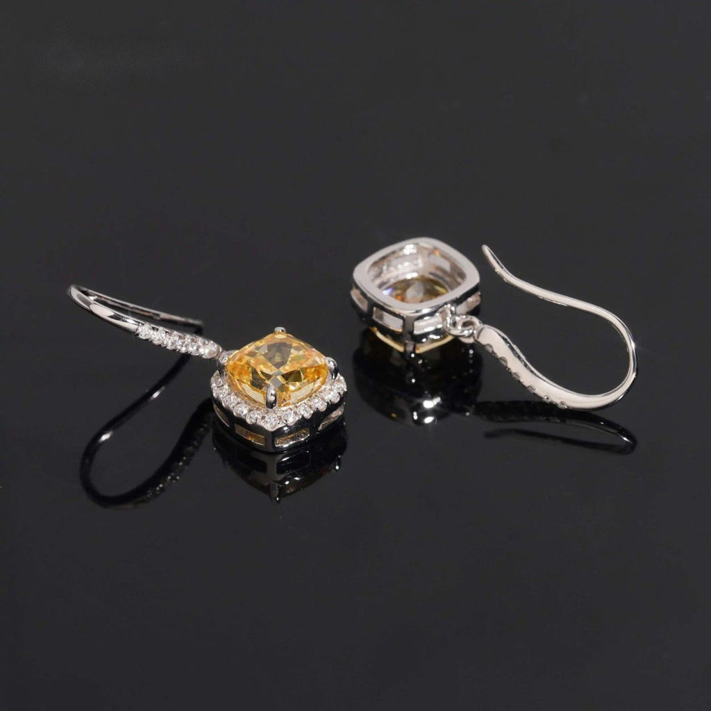 Cushion Halo Drop Earrings — Moissanite, 925 Silver