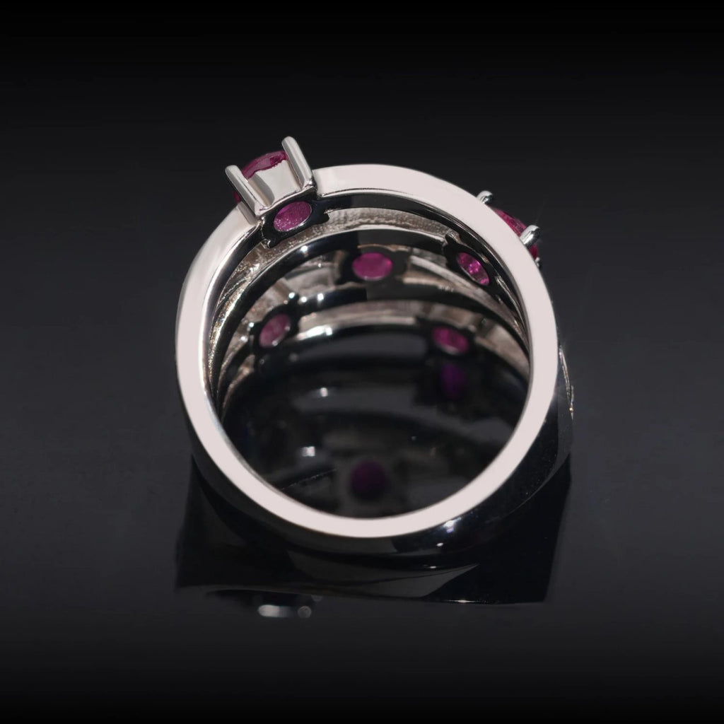 Vivid Pink Wave Ring — Moissanite, 925 Silver
