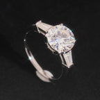 Round Cut Tapered Baguette Ring — Moissanite, 925 Silver