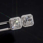 Iced Square Halo Stud Earrings — Moissanite, 925 Silver