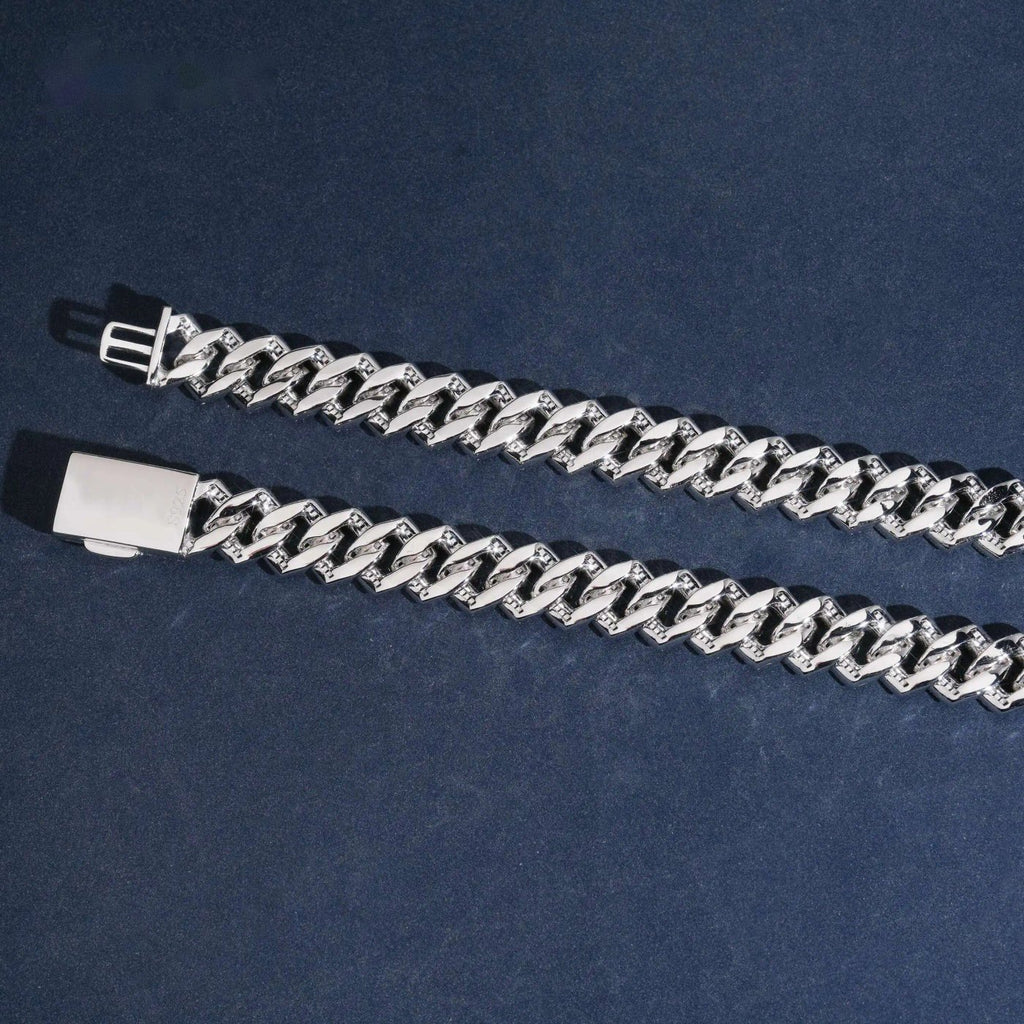 15mm Baguette Cuban Chain — Moissanite, 925 Silver
