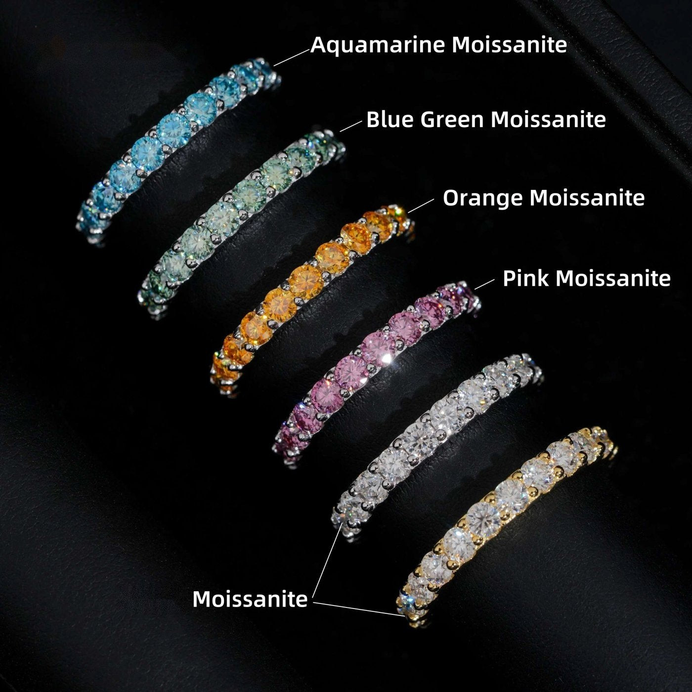 3mm Color Stone Eternity Band — Moissanite, 925 Silver